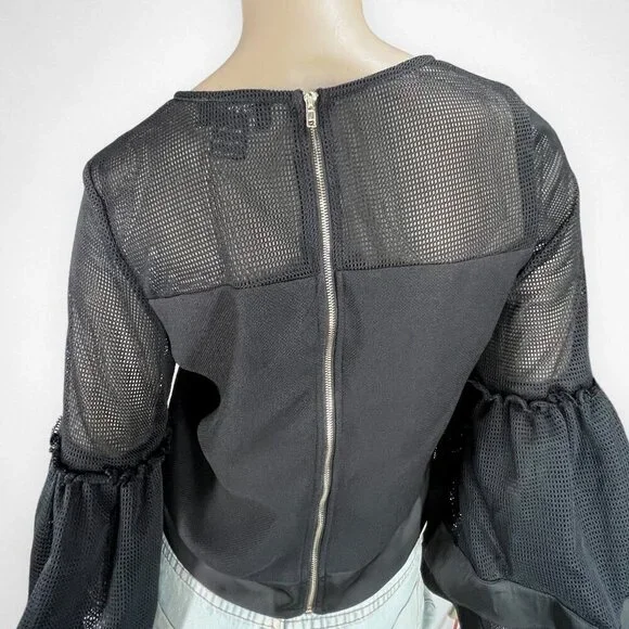 GRACIA‎ Large Black Mesh Bell Shaped Sleeves Top Party - Picture 5 of 9